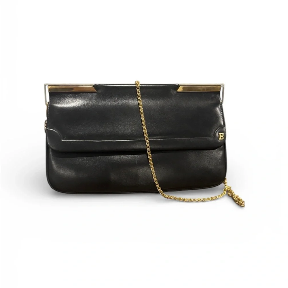 Bally‎ Black Leather Clutch/crossbody with Gold Accents bag
